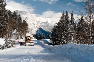  Snowplow Cleaning Road Winter Banff